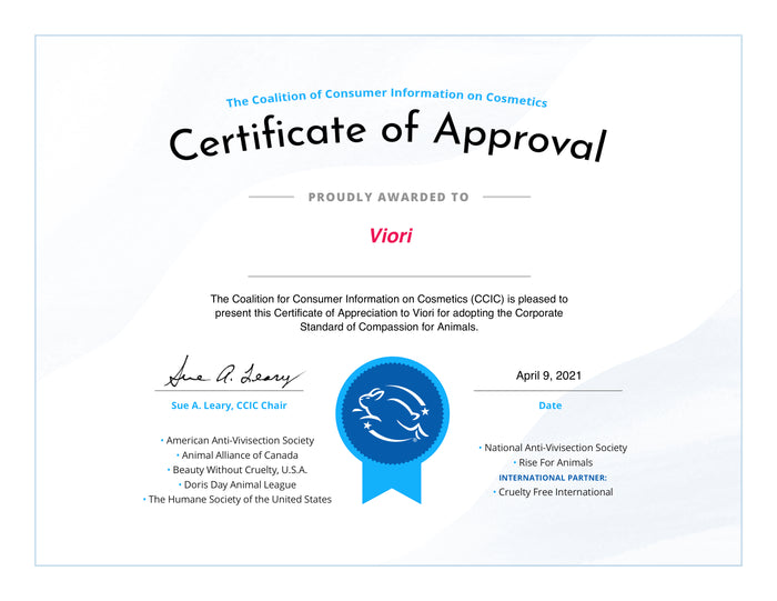 Viori is now Leaping Bunny certified.