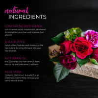 Natural ingredients list: Longsheng rice water, shea butter, rice bran oil, aloe vera