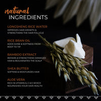 Natural ingredients list beside dried oats and a conditioner bar