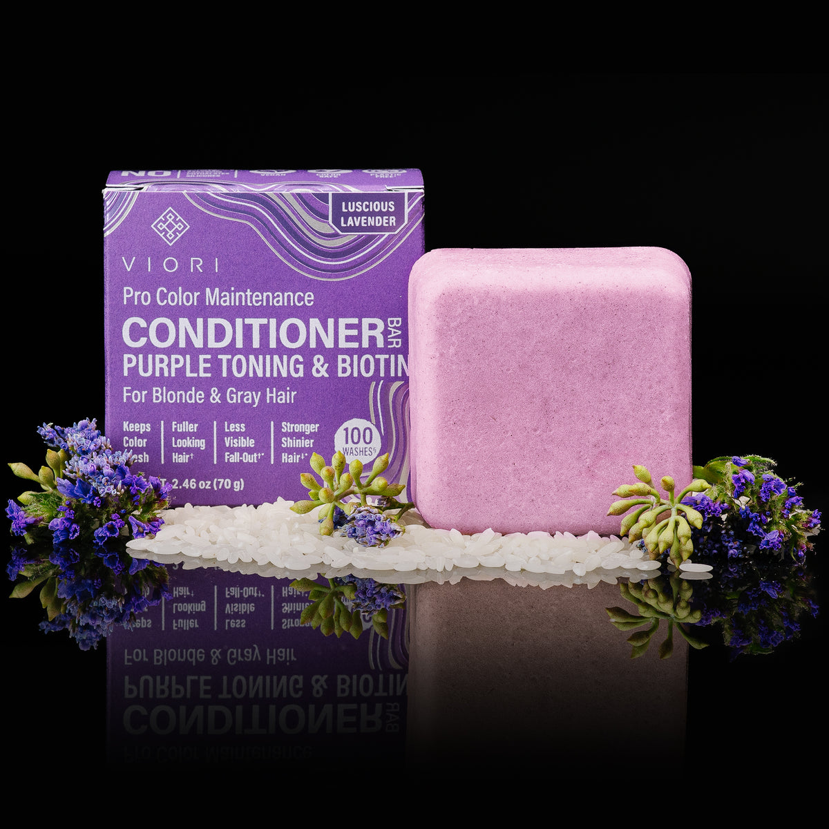 Purple Conditioner Bar with Biotin – Blonde & Gray | VIORI - VIORI Rice Water Hair Care