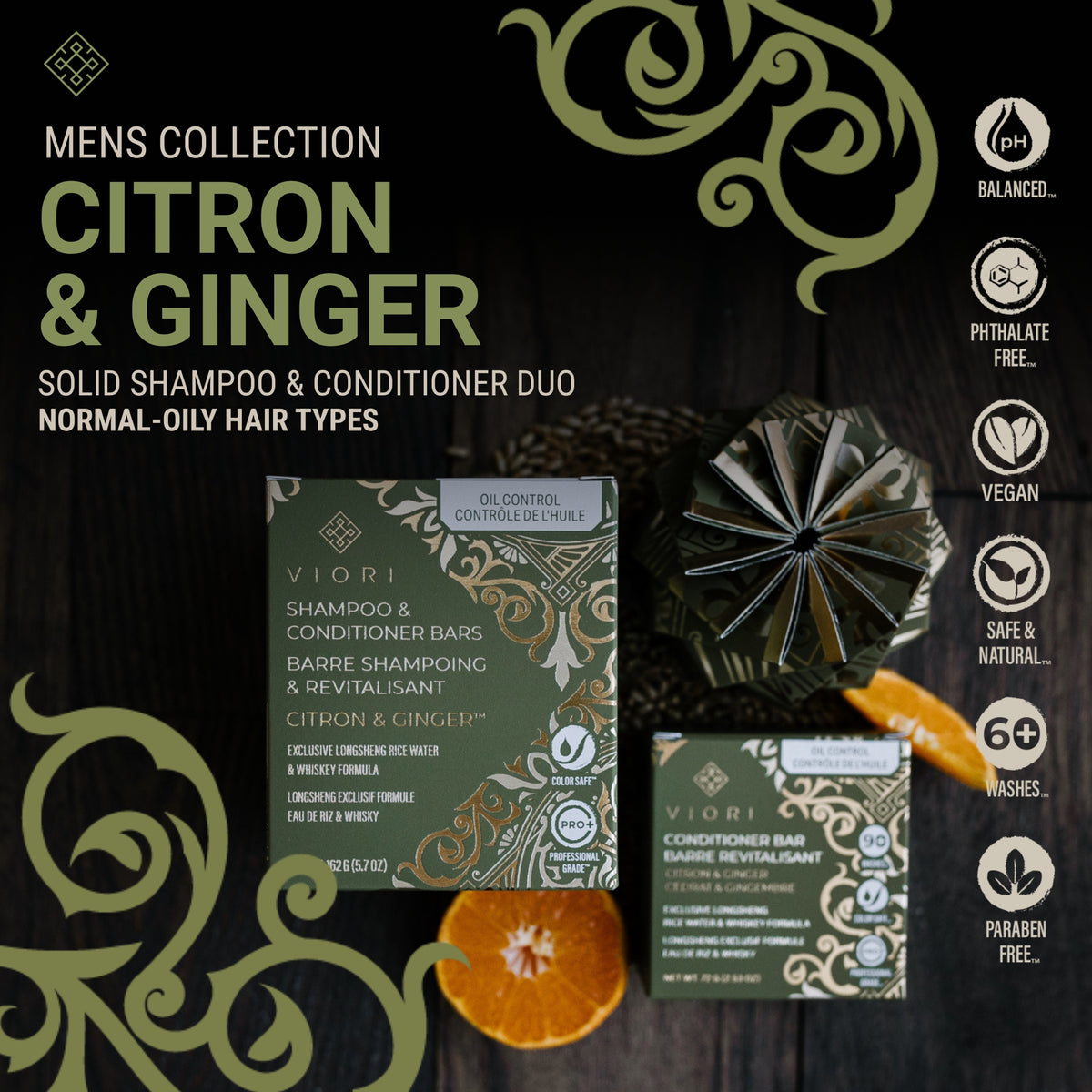 Men's Collection Citron & Ginger solid shampoo and conditioner for normal to oily hair