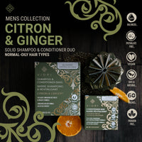 Men's Collection Citron & Ginger solid shampoo and conditioner for normal to oily hair
