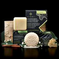 Hidden Waterfall shampoo bar, conditioner bar and bamboo holder set with box