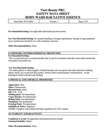 Body wash bar native essence SDS page 3