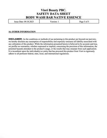 Body wash bar native essence SDS page 5