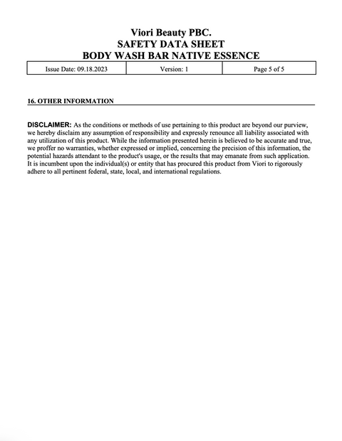 Body wash bar native essence SDS page 5