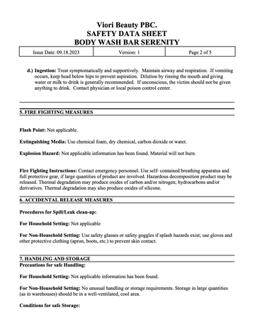 Body wash bar Serenity SDS page 2