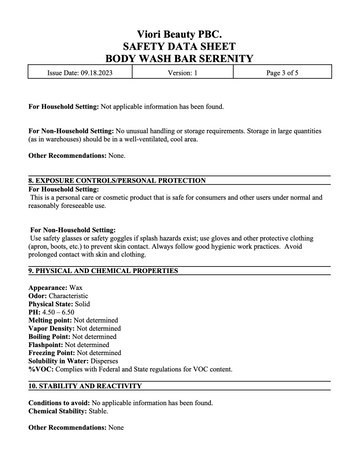 Body wash bar Serenity SDS page 3