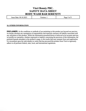 Body wash bar Serenity SDS page 5