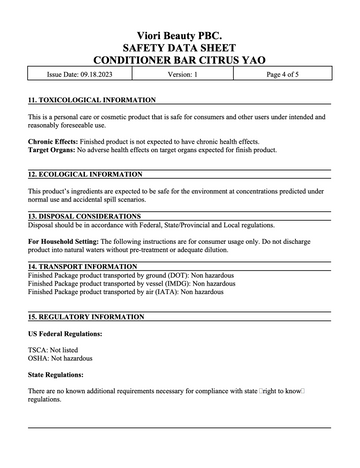 Citrus Yao conditioner bar MSDS page 4