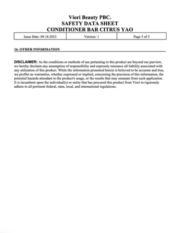 Citrus Yao conditioner bar MSDS page 5