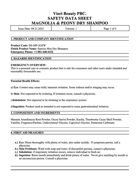 Hidden waterfall conditioner bar MSDS page 1