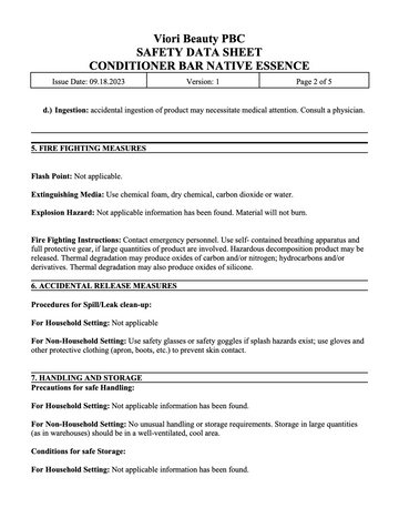 Native essence conditioner bar MSDS page 2