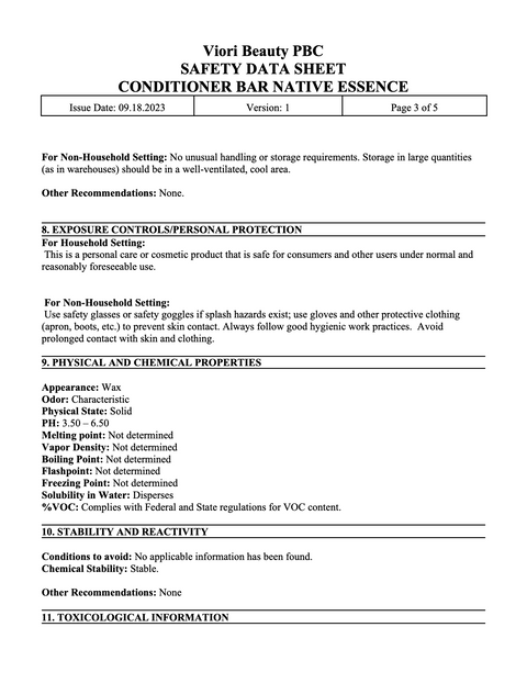 Native essence conditioner bar MSDS page 3