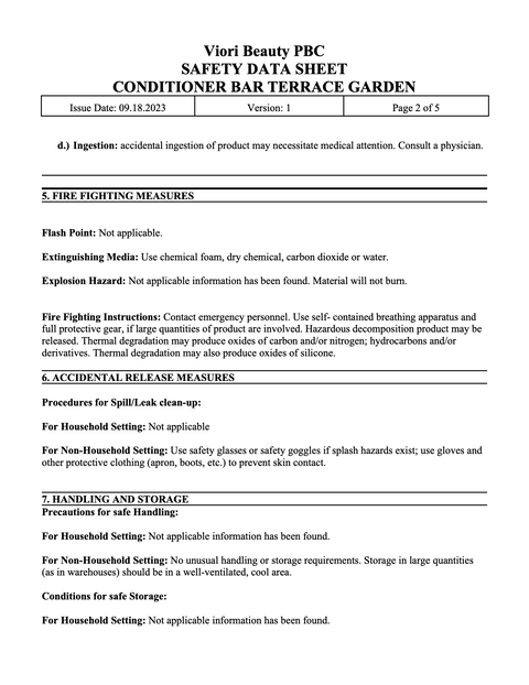 Terrace garden conditioner bar MSDS page 2