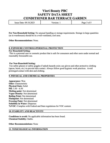 Terrace garden conditioner bar MSDS page 3