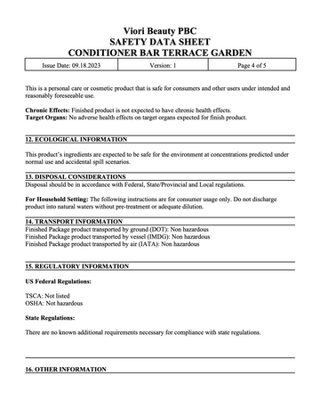 Terrace garden conditioner bar MSDS page 4